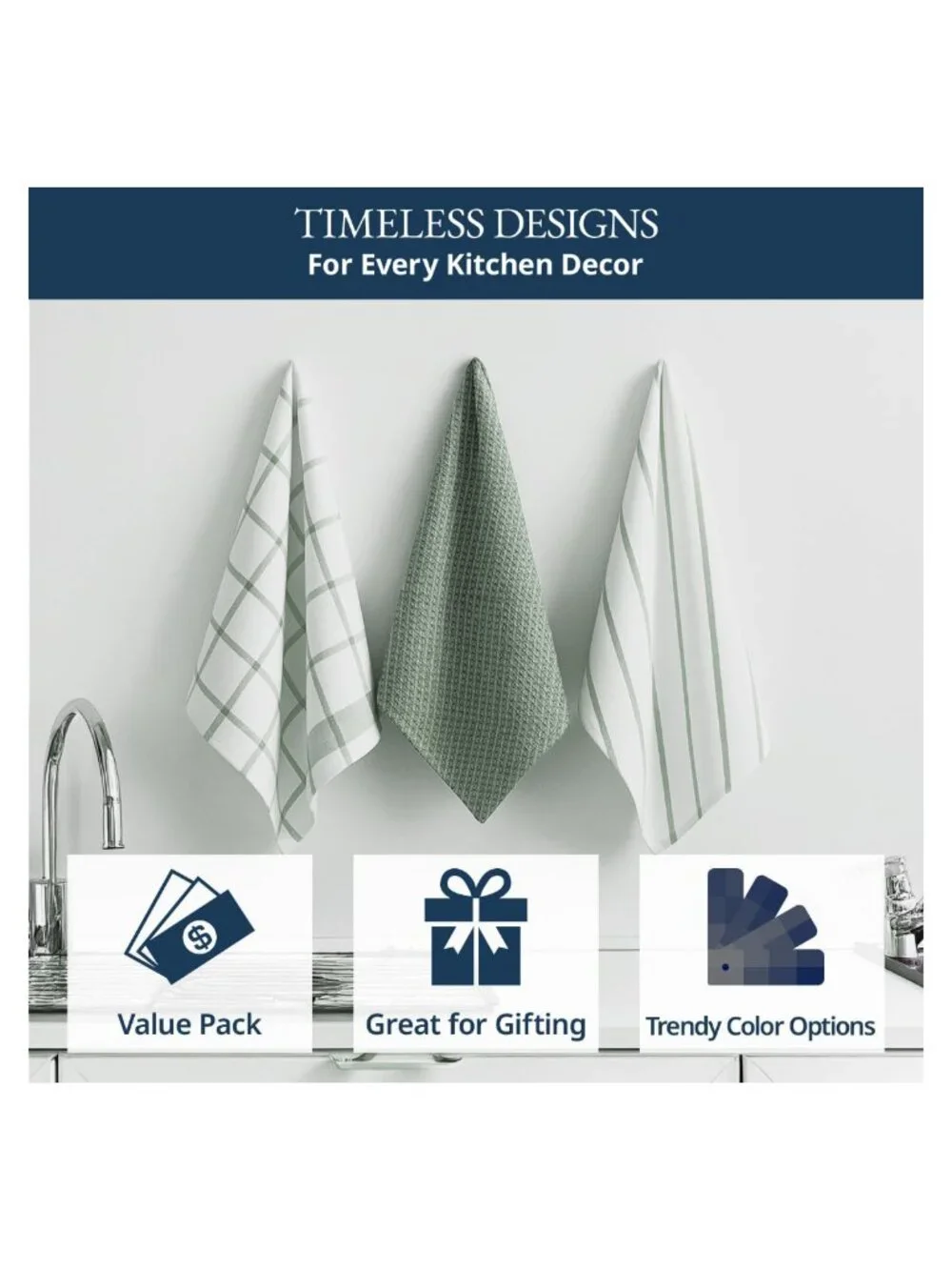 100% Cotton Kitchen Dish Towels 6 Pack Tightly Woven Absorbent